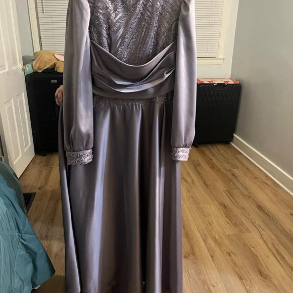 Lavender Satin Evening Gown with Draped Waist